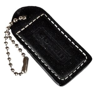 🖤 Vintage 2" Coach Med Black Matte Leather Hangtag Fob Purse Charm Keychain